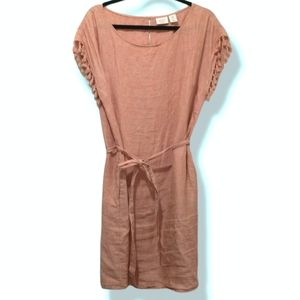 Anthropologie Antibes Blanc Pale Pink Linen Dress With Fringe Detail Size Large